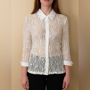 Anne Fontaine Ellie 3/4 Sleeve Contemporary White Lace Blouse Size M EU40 sheer